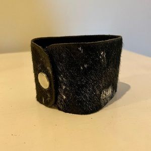 Boho Beads Cowhide Black and Silver Cuff